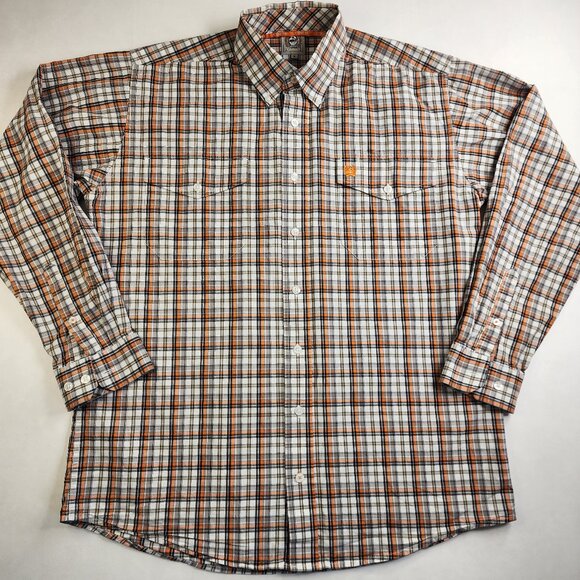 Cinch Other - Cinch Shirt Mens S Small Orange GrayPlaid Button Down Long Sleeve Western Cotton